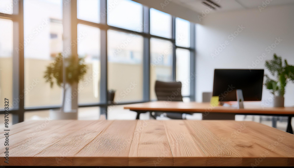 wooden table mockup looking out to a defocussed room interior wooden table mockup looking out to a defocussed room interior