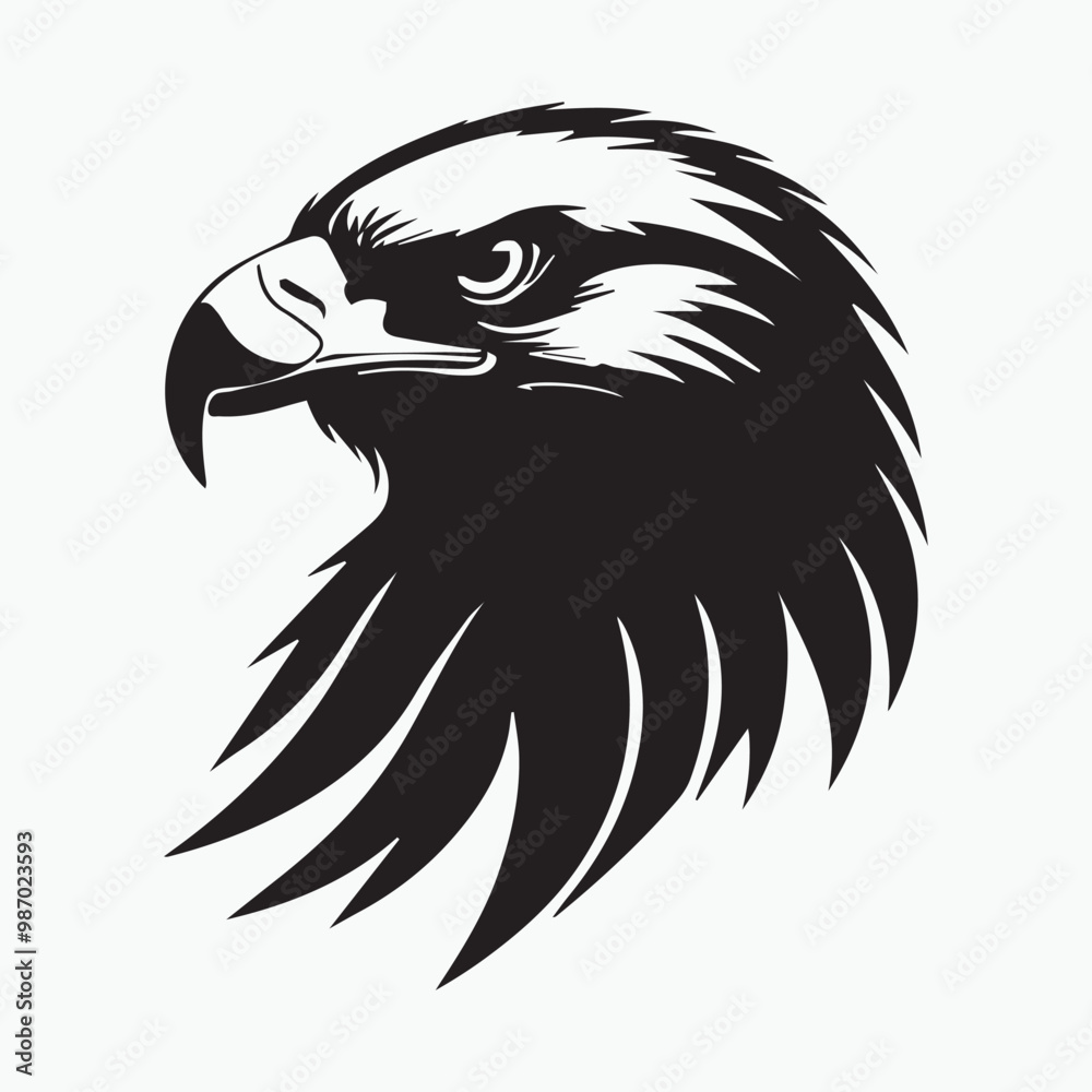 Obraz premium Black eagle head logo Vector Silhouette on white