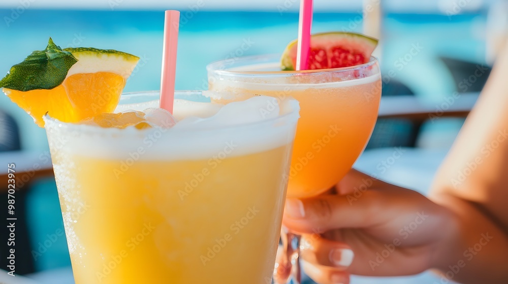 Obraz premium Delicious tropical drinks on a Caribbean cruise, Generative AI 