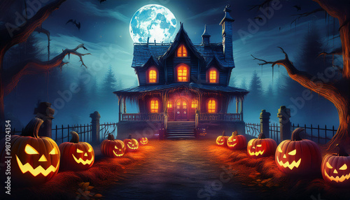 Halloween haunted landscape illustration