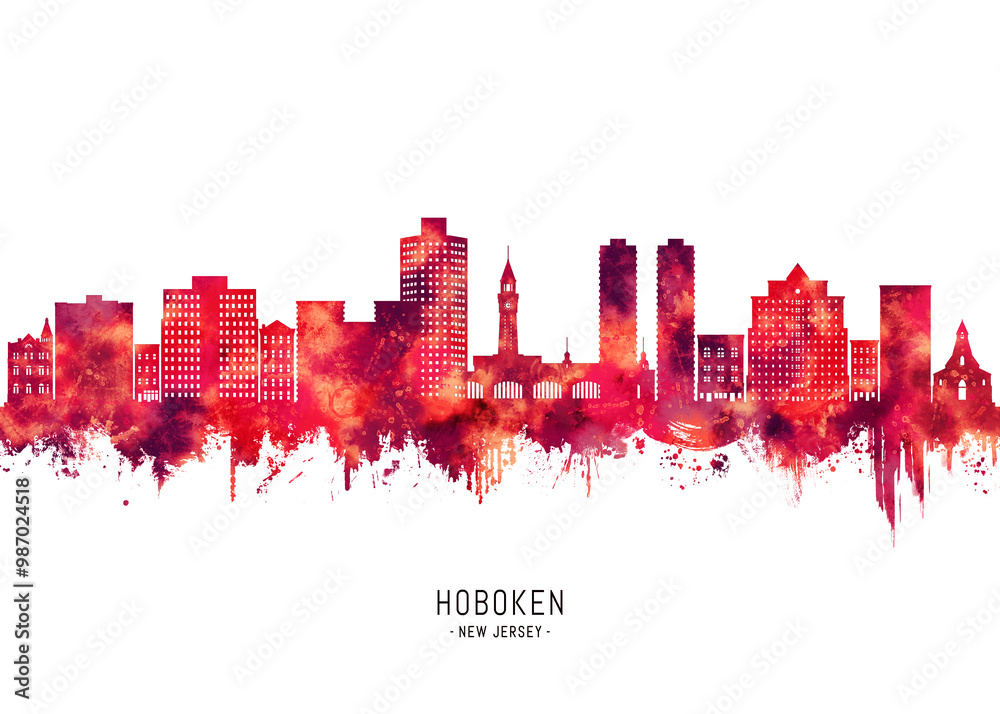 Hoboken New Jersey Skyline Red Hoboken New Jersey Skyline Red