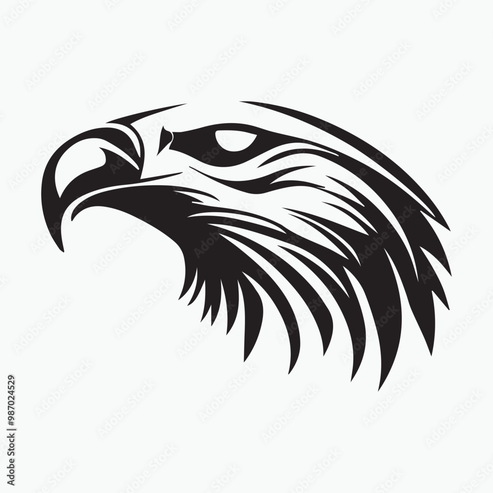 Obraz premium Black eagle head logo Vector Silhouette on white