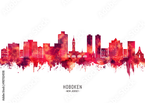 Hoboken New Jersey Skyline Red