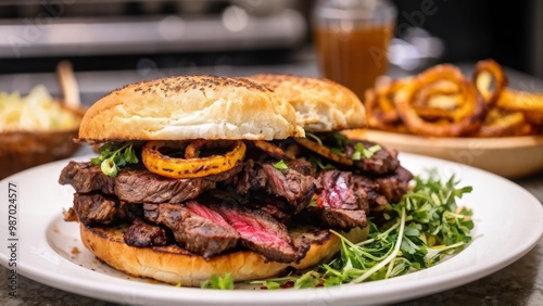 Wallpaper Mural Delicious sandwich with grilled rebai and onion rings. Torontodigital.ca