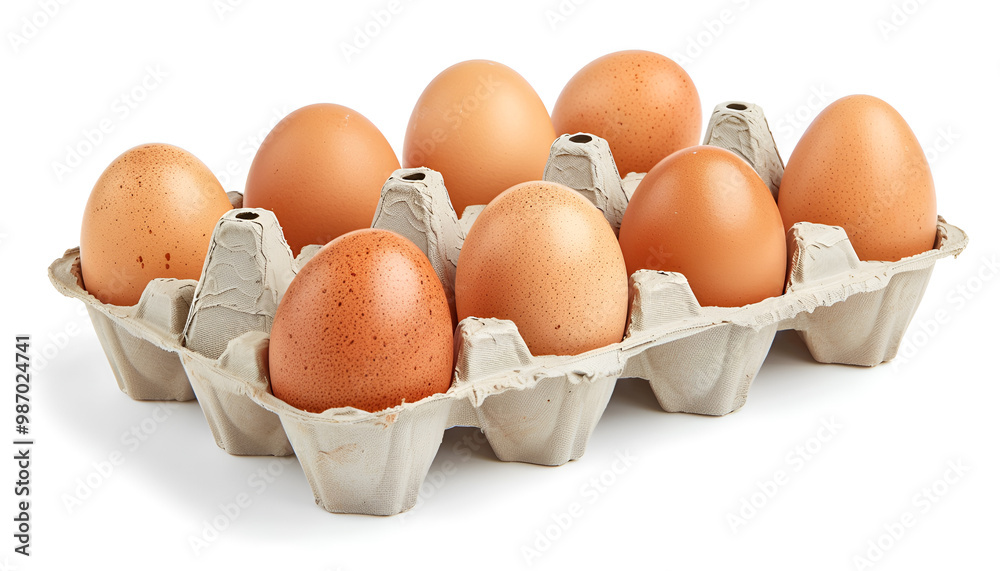 Brown chicken eggs in egg cartons isolated on white, set Brown chicken eggs in egg cartons isolated on white, set