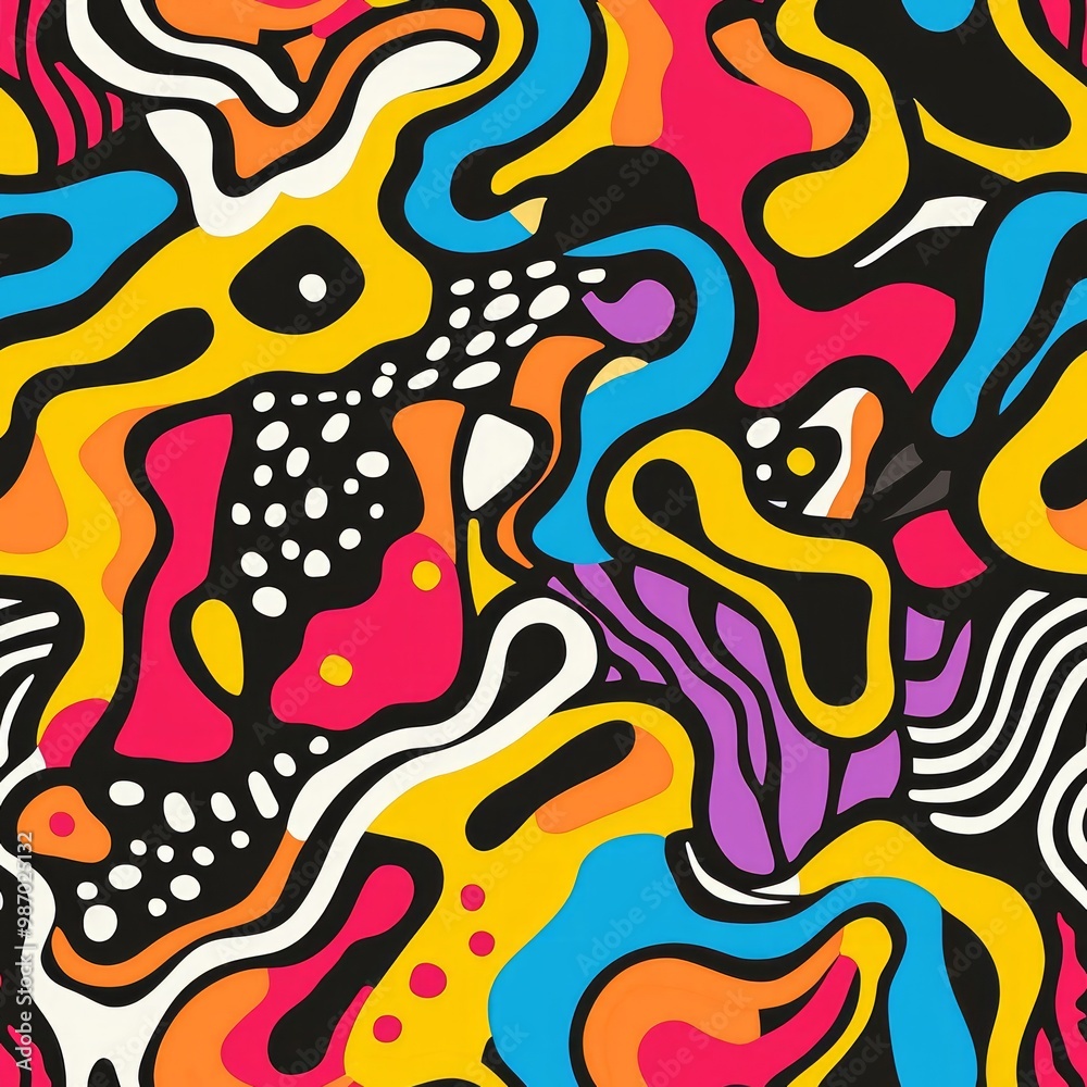 Vibrant Abstract Memphis Pattern with Dynamic Shapes and Swirling Lines for Lively Atmosphere Vibrant Abstract Memphis Pattern with Dynamic Shapes and Swirling Lines for Lively Atmosphere