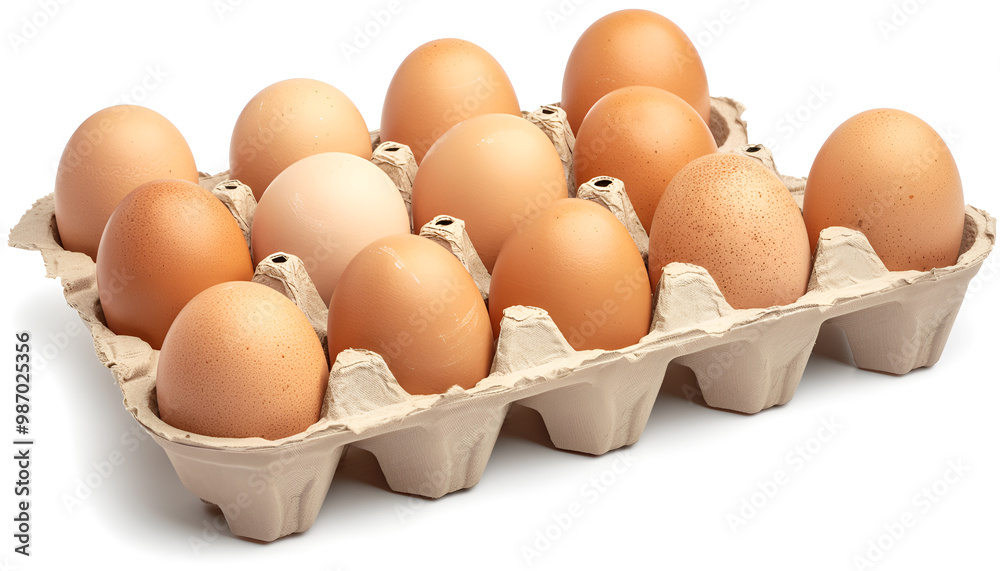 Brown chicken eggs in egg cartons isolated on white, set Brown chicken eggs in egg cartons isolated on white, set