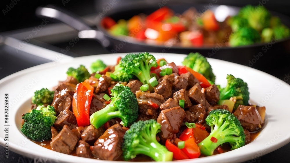 Roast beef with broccoli on a white plate. Roast beef with broccoli on a white plate.