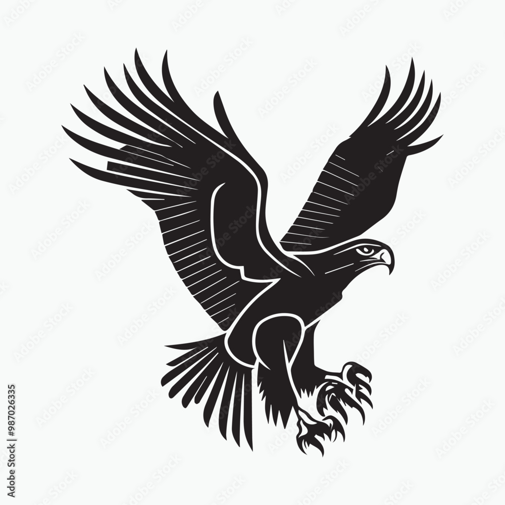 Obraz premium Black eagle head logo Vector Silhouette on white