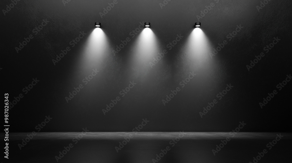 A black background with three high resolution spot lights. A black background with three high resolution spot lights.
