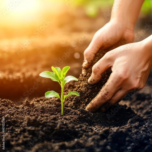 Farmers preparing soil for planting by adding organic fertilizers