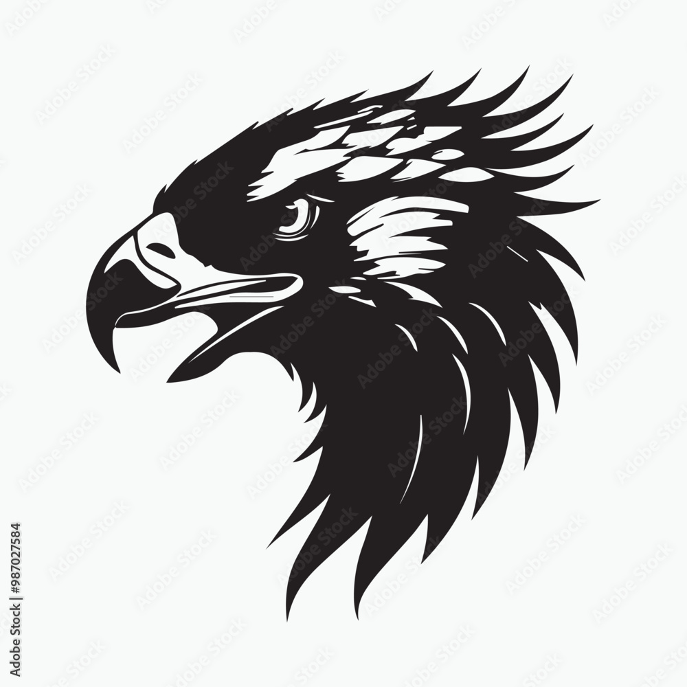 Obraz premium Black eagle head logo Vector Silhouette on white