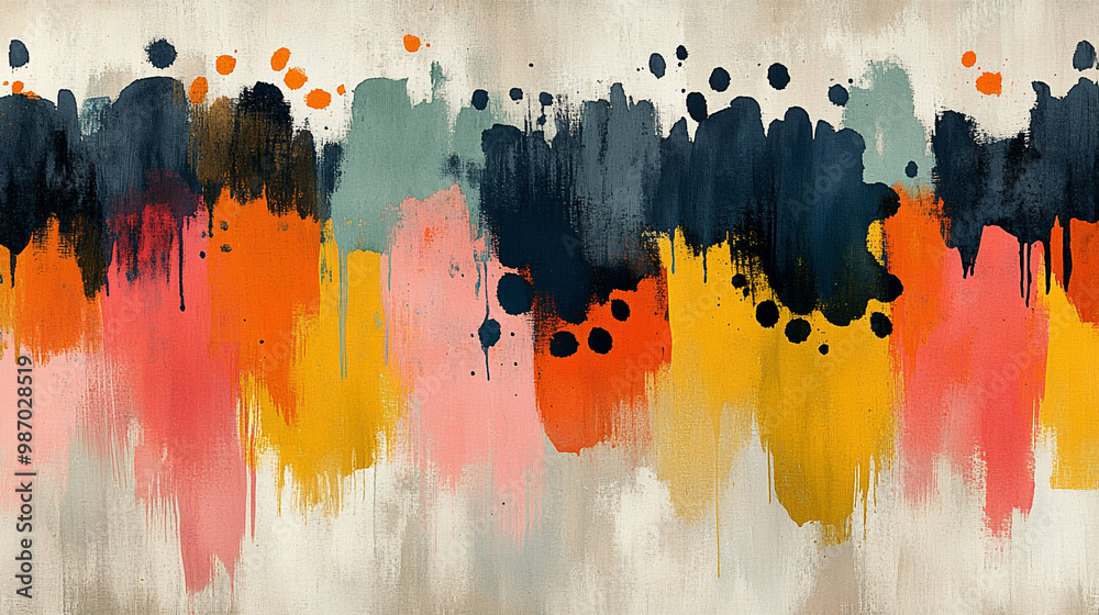 Obraz premium Vibrant abstract artwork featuring bold colors and dynamic brush strokes, adding energy and style to any room or setting.
