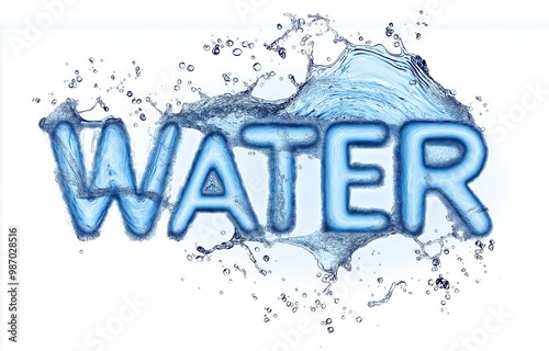 WATER text made of water, against a white background photo