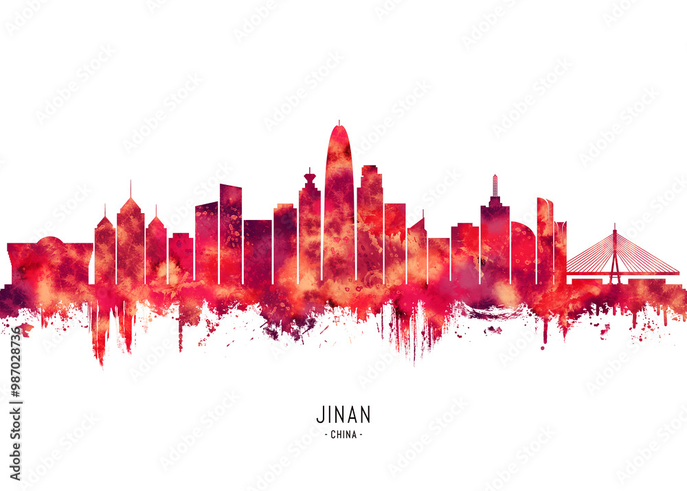 Jinan China Skyline Red