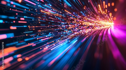 Futuristic Digital Data Processing with Glowing Energy and Speed
