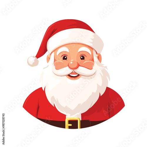 Vector portrait of Santa Claus with a jolly expression, isolated on a solid white background