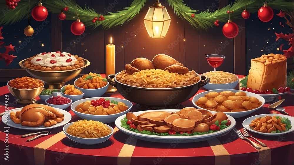 Holiday Feast Table Cartoon Background Design Holiday Feast Table Cartoon Background Design