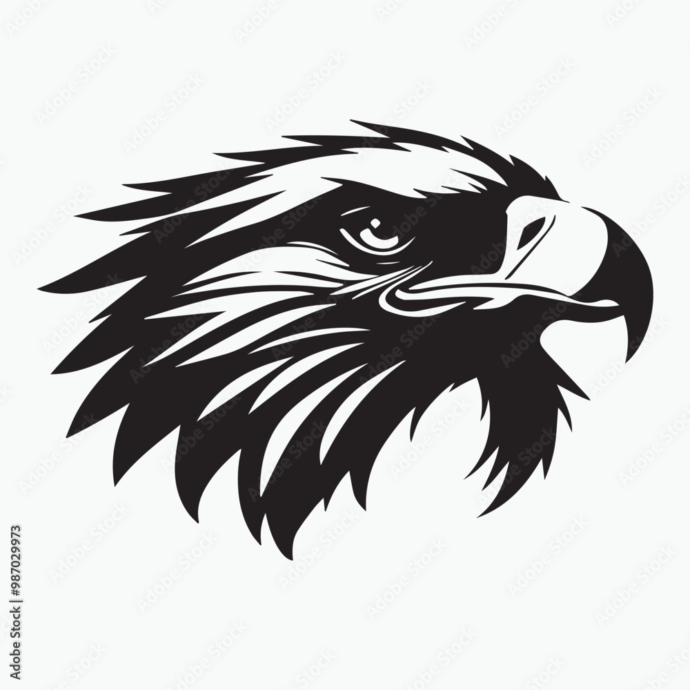 Obraz premium Black eagle head logo Vector Silhouette on white