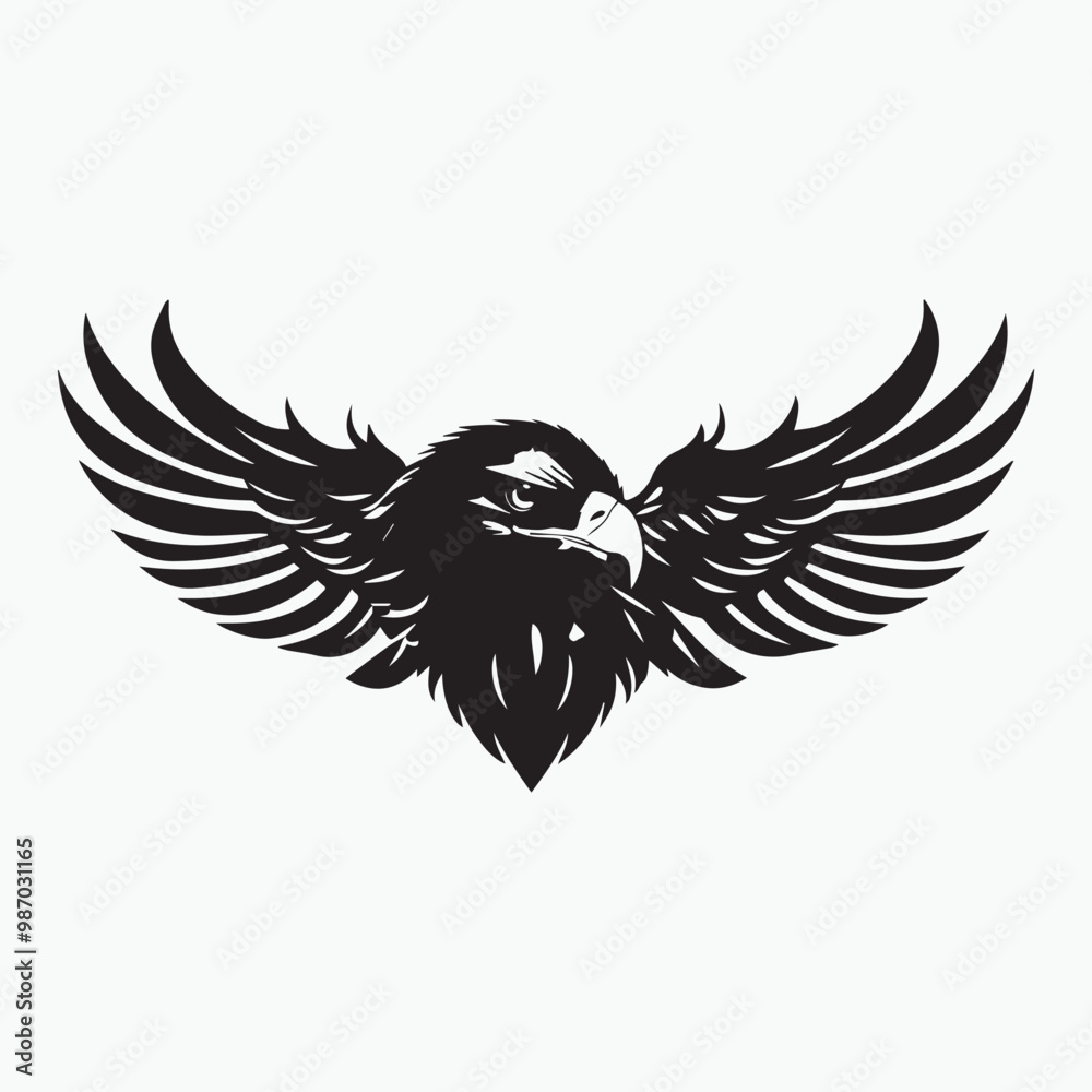 Obraz premium Black eagle head logo Vector Silhouette on white