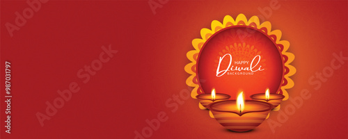 Happy diwali vector illustration. Festive diwali card. diya - oil lamp. Vector illustration with lamp, golden lights, colorful background