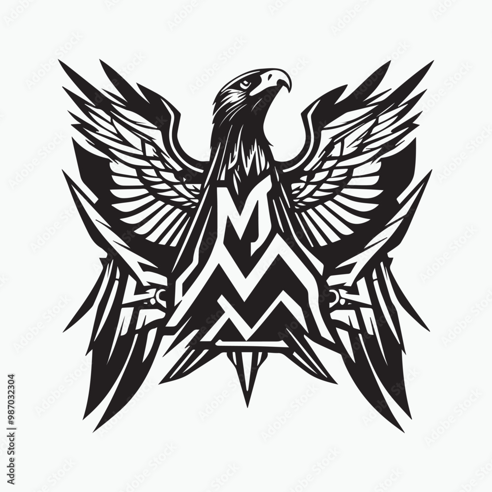 Obraz premium Black eagle head logo Vector Silhouette on white