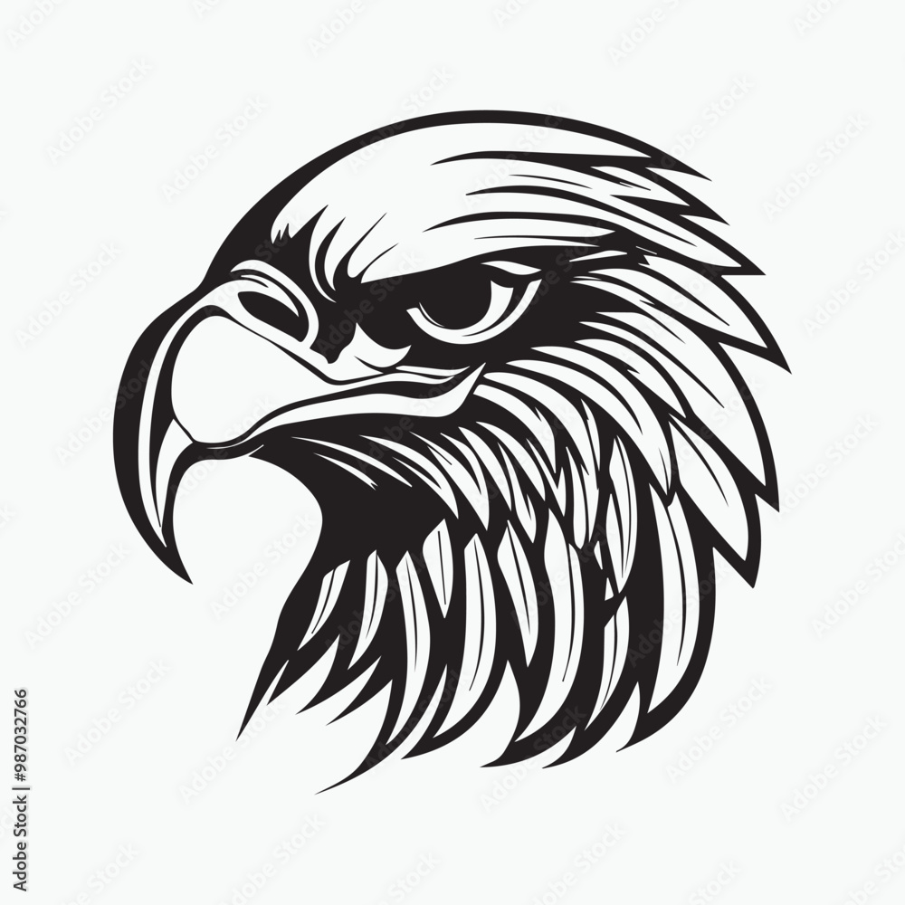 Obraz premium Black eagle head logo Vector Silhouette on white
