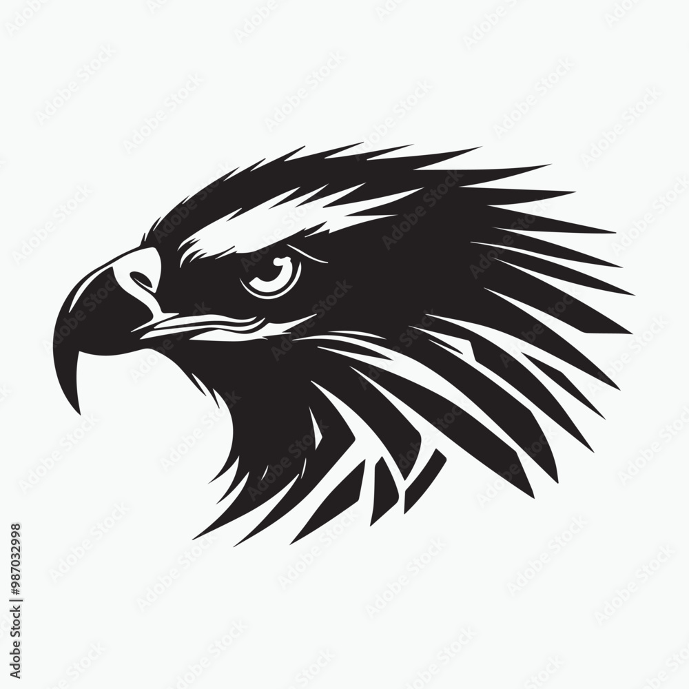 Obraz premium Black eagle head logo Vector Silhouette on white
