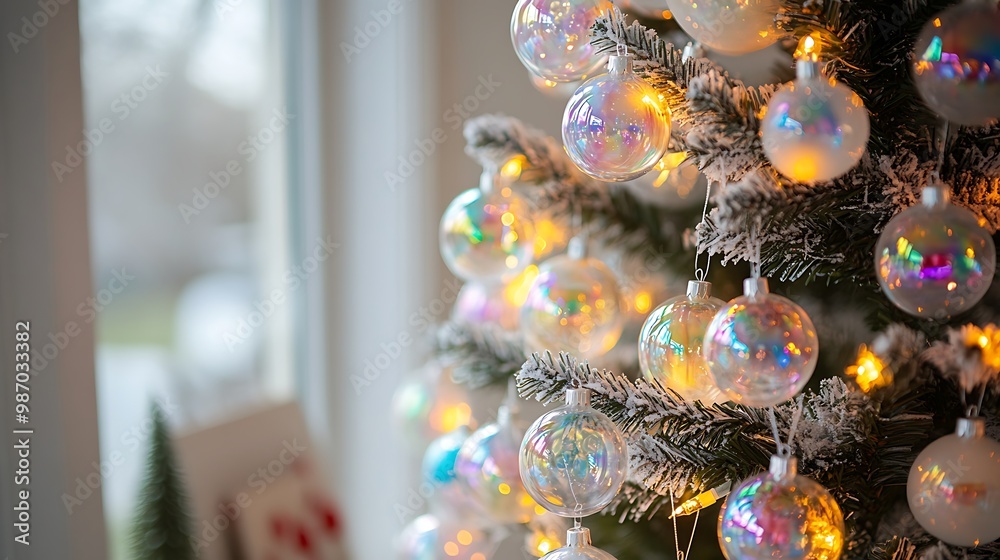 Minimalist Christmas Tree with Iridescent Bubble Ornaments Minimalist Christmas Tree with Iridescent Bubble Ornaments