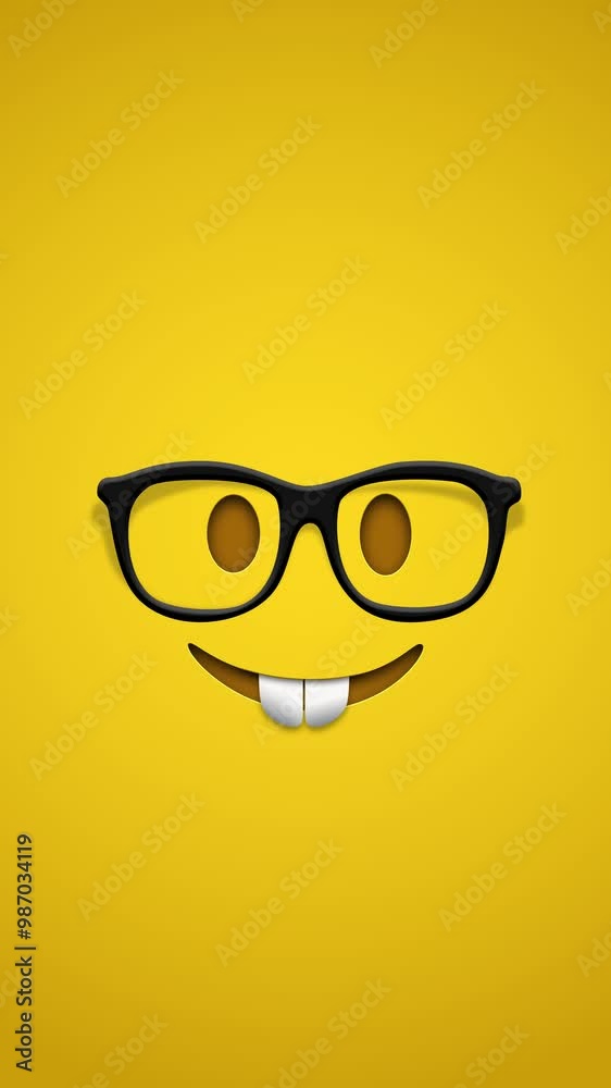 Animated colorful looping Nerd Face emoji background for apps or ad commercial. Bringing life to your screen. Fun character motion graphic design.