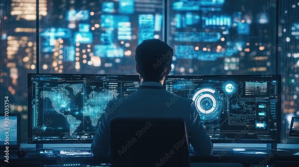 A high-tech cybersecurity system with AI algorithms detecting and neutralizing cyber threats in real time. A high-tech cybersecurity system with AI algorithms detecting and neutralizing cyber threats in real time.