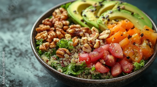 Colorful Salad Bowl with Avocado and Nuts