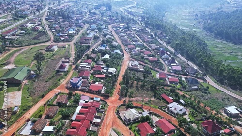 Aerial views of a vibrant Kampala city and a quaint town in Africa, Uganda