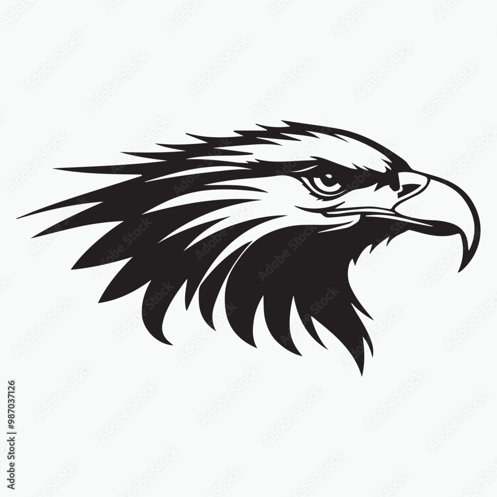 Obraz premium Black eagle head logo Vector Silhouette on white