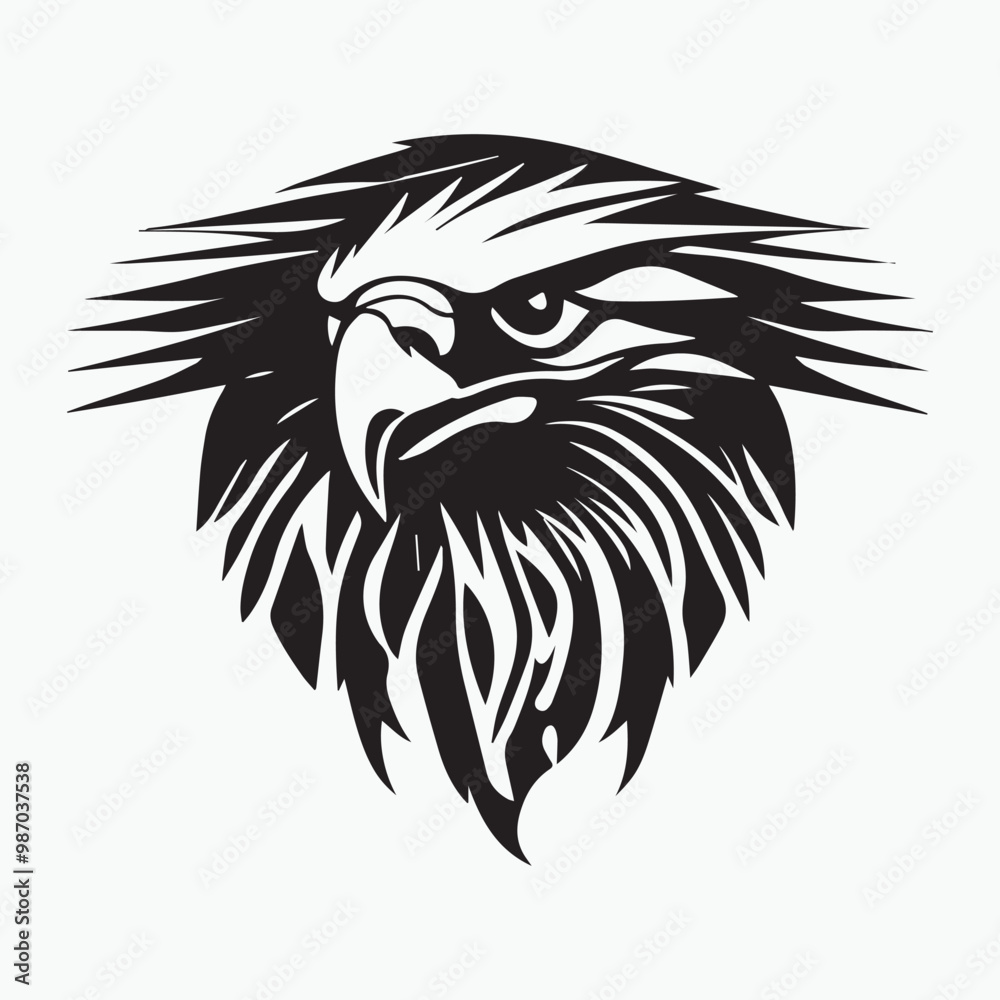 Obraz premium Black eagle head logo Vector Silhouette on white