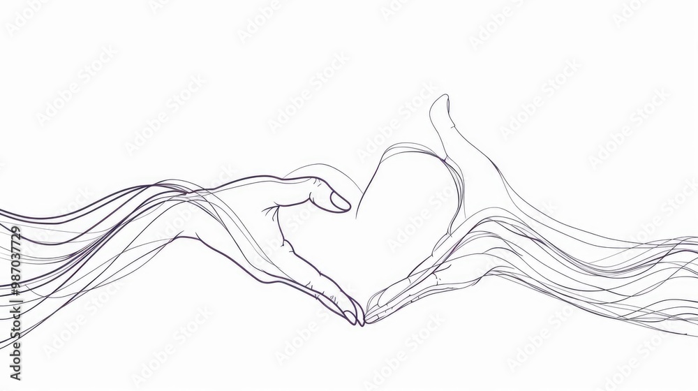 Fototapeta premium A minimalist line drawing of two hands forming a heart shape, symbolizing love and connection.