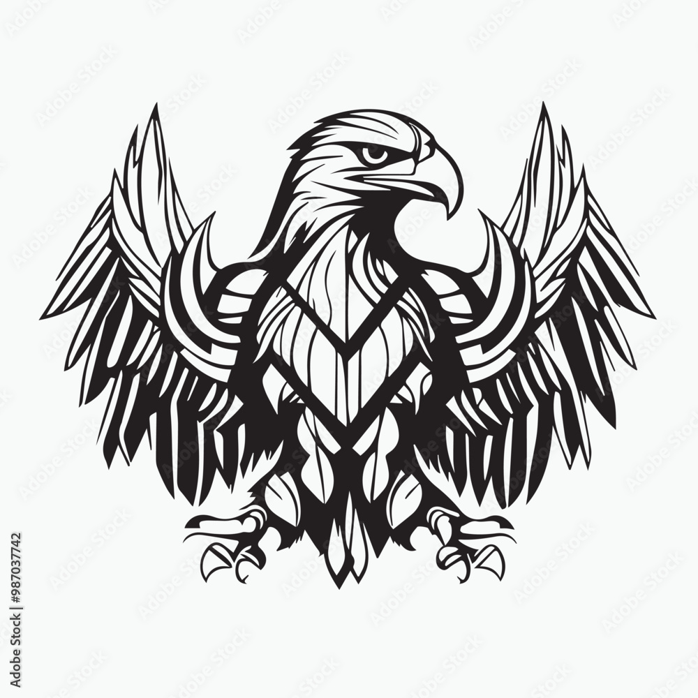 Obraz premium Black eagle head logo Vector Silhouette on white