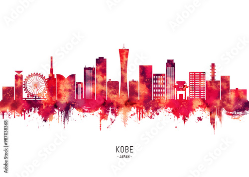 Vászonkép Kobe Japan Skyline Red
