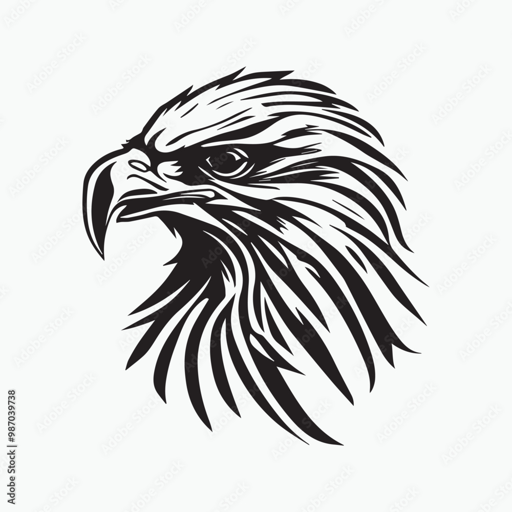 Black eagle head logo Vector Silhouette on white Black eagle head logo Vector Silhouette on white