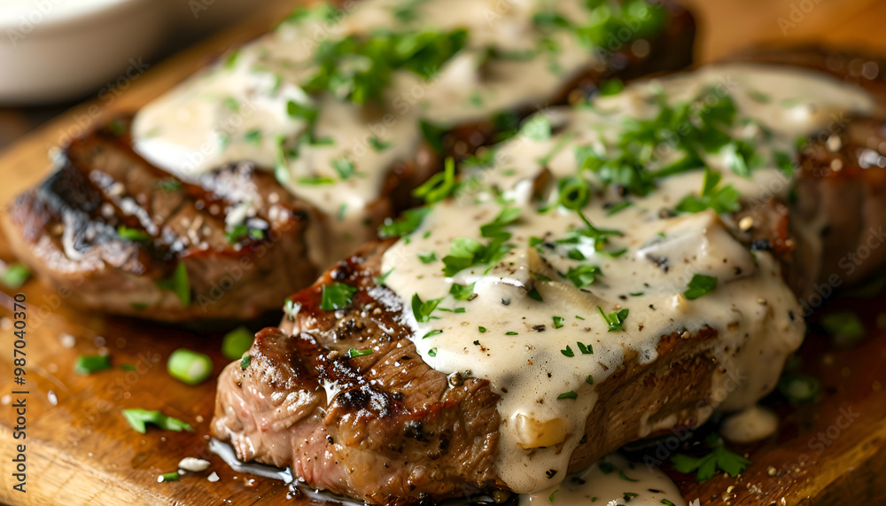 Steak with Bourbon Garlic Cream Sauce