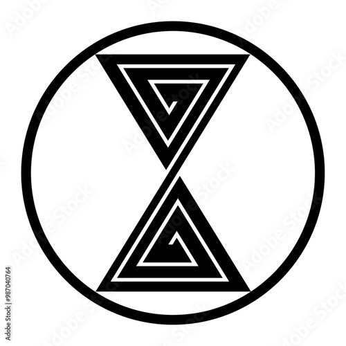 細輪に輪鼓稲妻（ほそわにりゅうごいなずま）。雷文様から派生した日本の家紋のベクターアイコンイラスト。