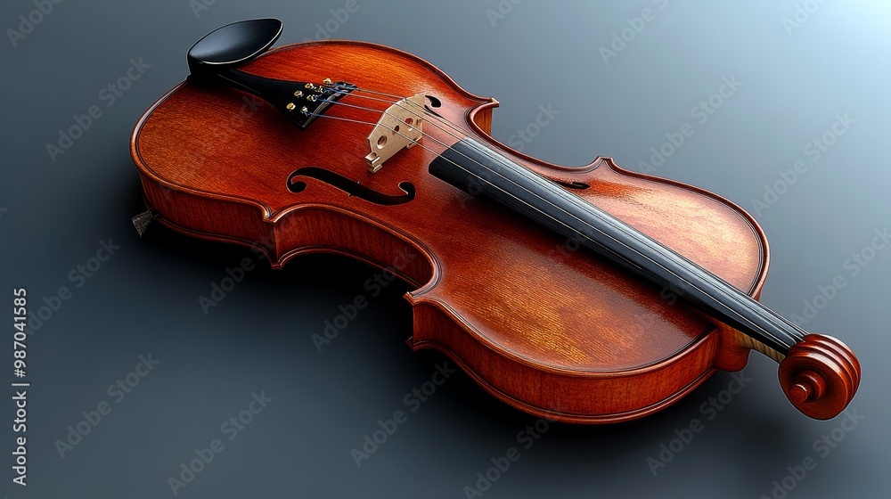 Fototapeta premium An elegant wooden violin showcasing rich tones and craftsmanship, perfect for music and artistic themes.
