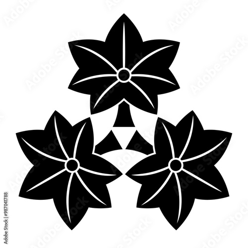 尻合わせ三つ紅葉（しりあわせみつもみじ）。楓の葉をモチーフにした日本の家紋のベクターアイコンイラスト。