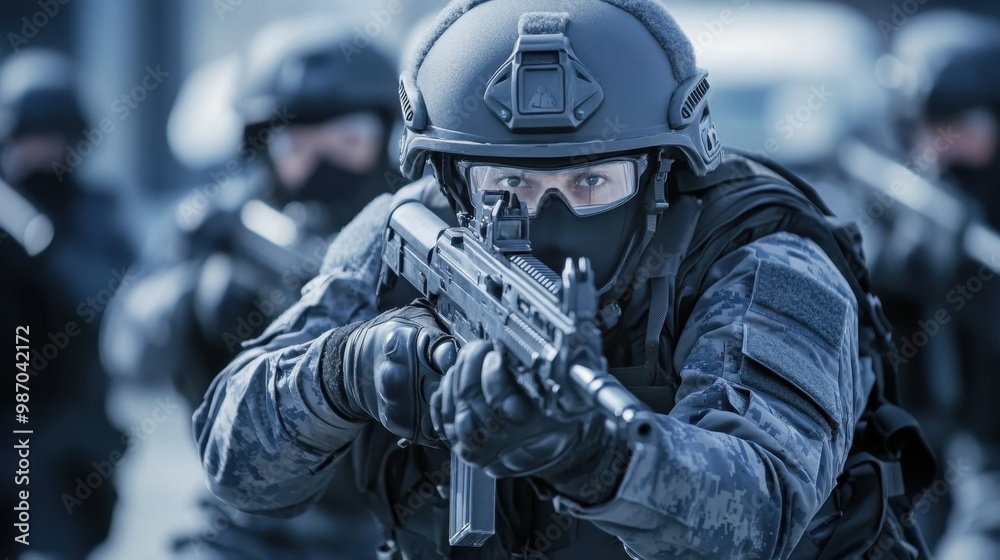 Elite Special Forces Operative in Combat Gear with Weapon Elite Special Forces Operative in Combat Gear with Weapon