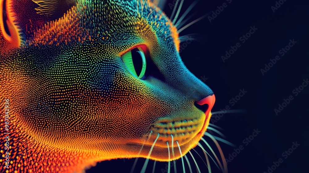 Digital illustration of an abstract cat shining in rainbow colors,the colours comforting and relaxing design Digital illustration of an abstract cat shining in rainbow colors,the colours comforting and relaxing design