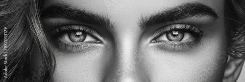 her open eyes gazing forward, hair billowing in the wind