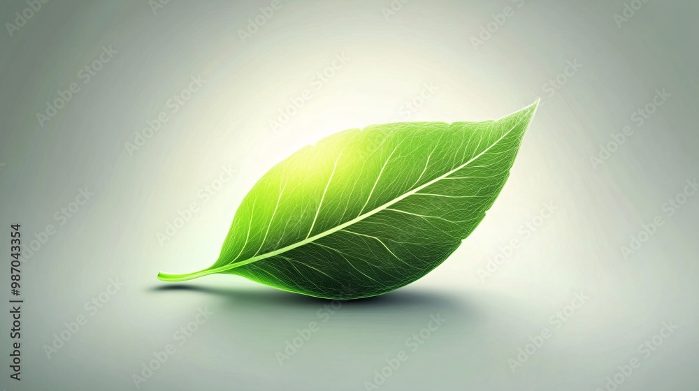 Obraz premium Green leaf on a soft gradient background
