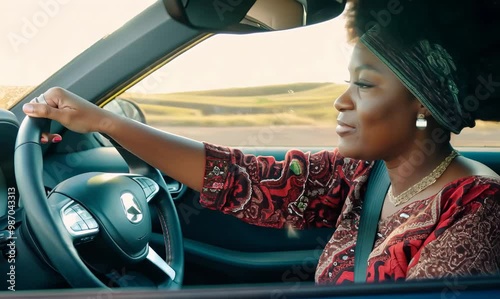 Focused Malagasy Woman Driving Carefully in Compact Car