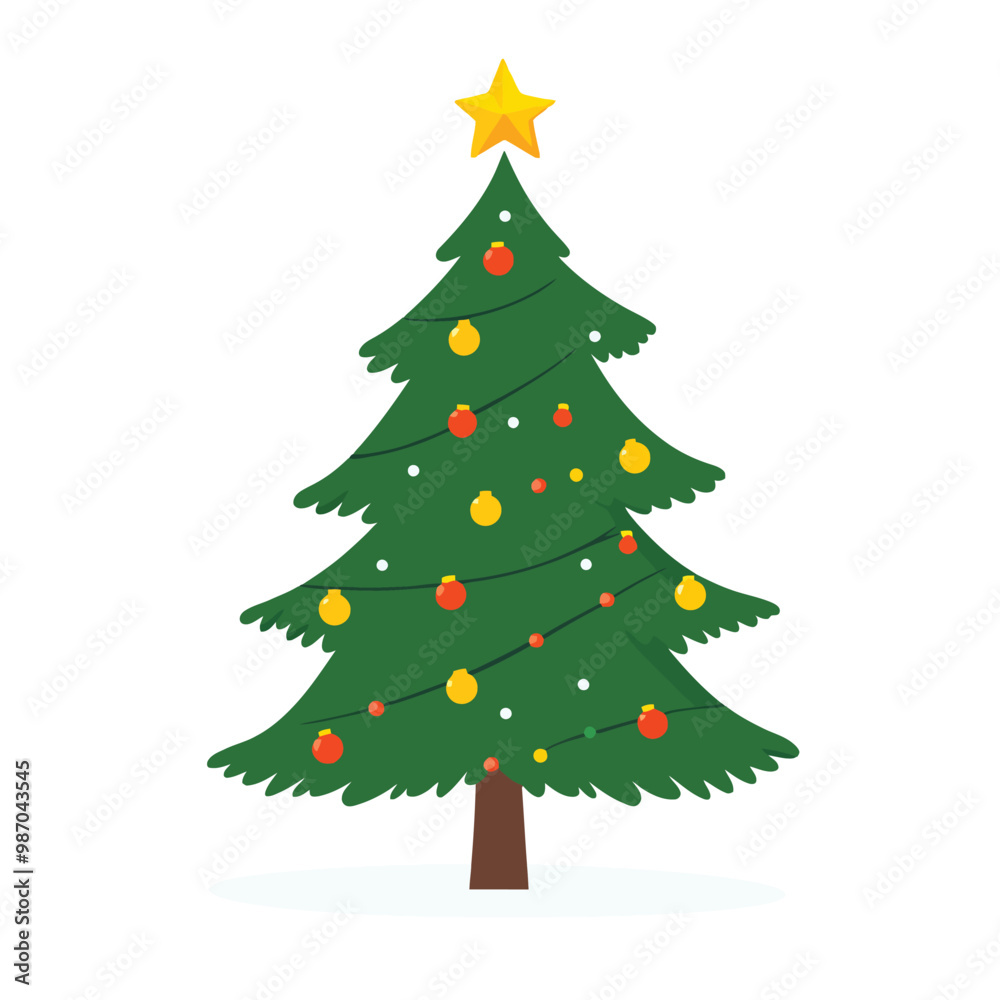 Flat 2d vector of christmas tree, winter, decorated, new year Flat 2d vector of christmas tree, winter, decorated, new year