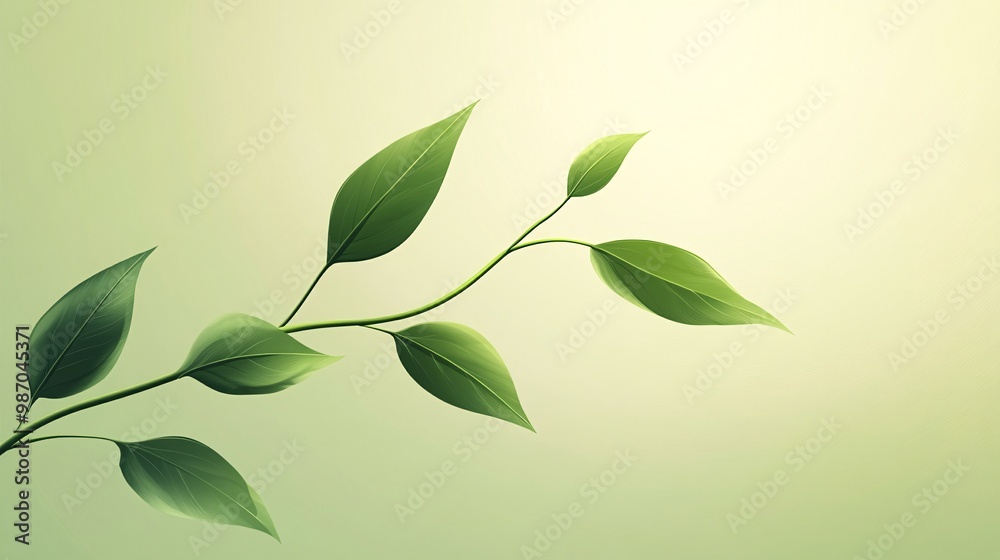 Naklejka premium Green leaves on a stem, white isolate background